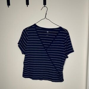 SO Navy Blue and White Striped Wrap Crop Top